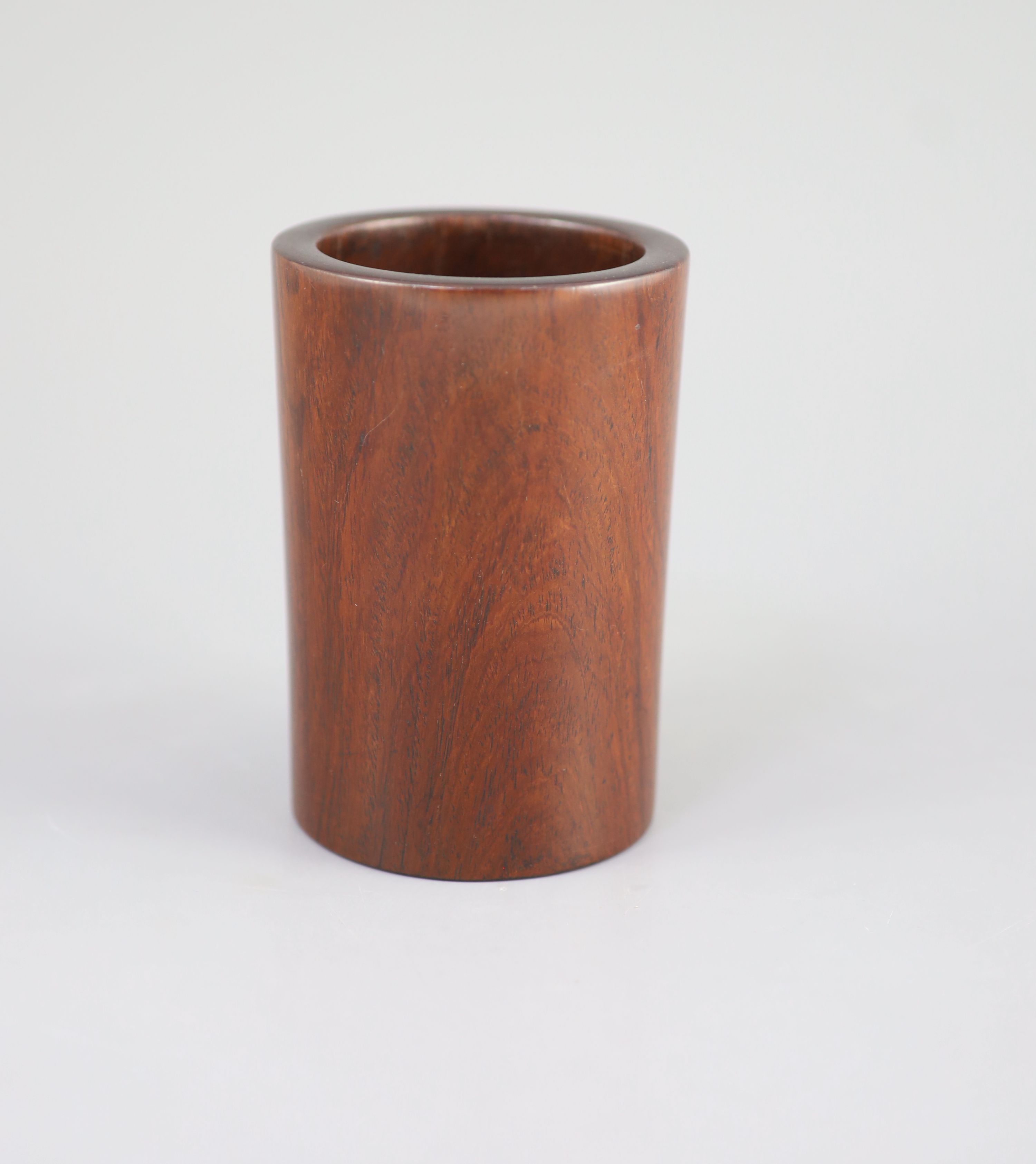 A Chinese huang huali brush pot, bitong, 18th/19th century, 12.2 cm high. Provenance - European private collection.